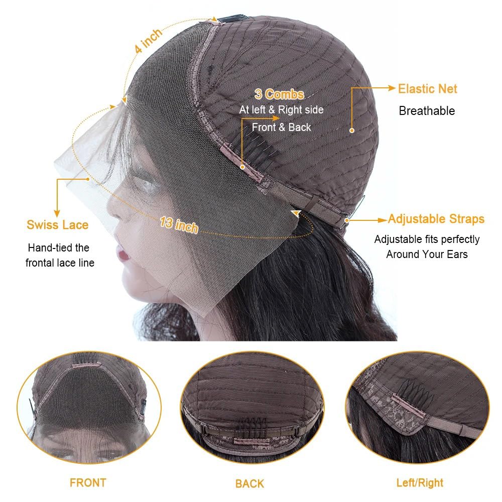 Human Hair Bob Wig, Natural Black HD Lace Front Bob Wig 8inch Straight Glueless Pre Plucked 180% Density Virgin Human Hair 13x4 Transparent Lace Middle Part Short Cut for Women