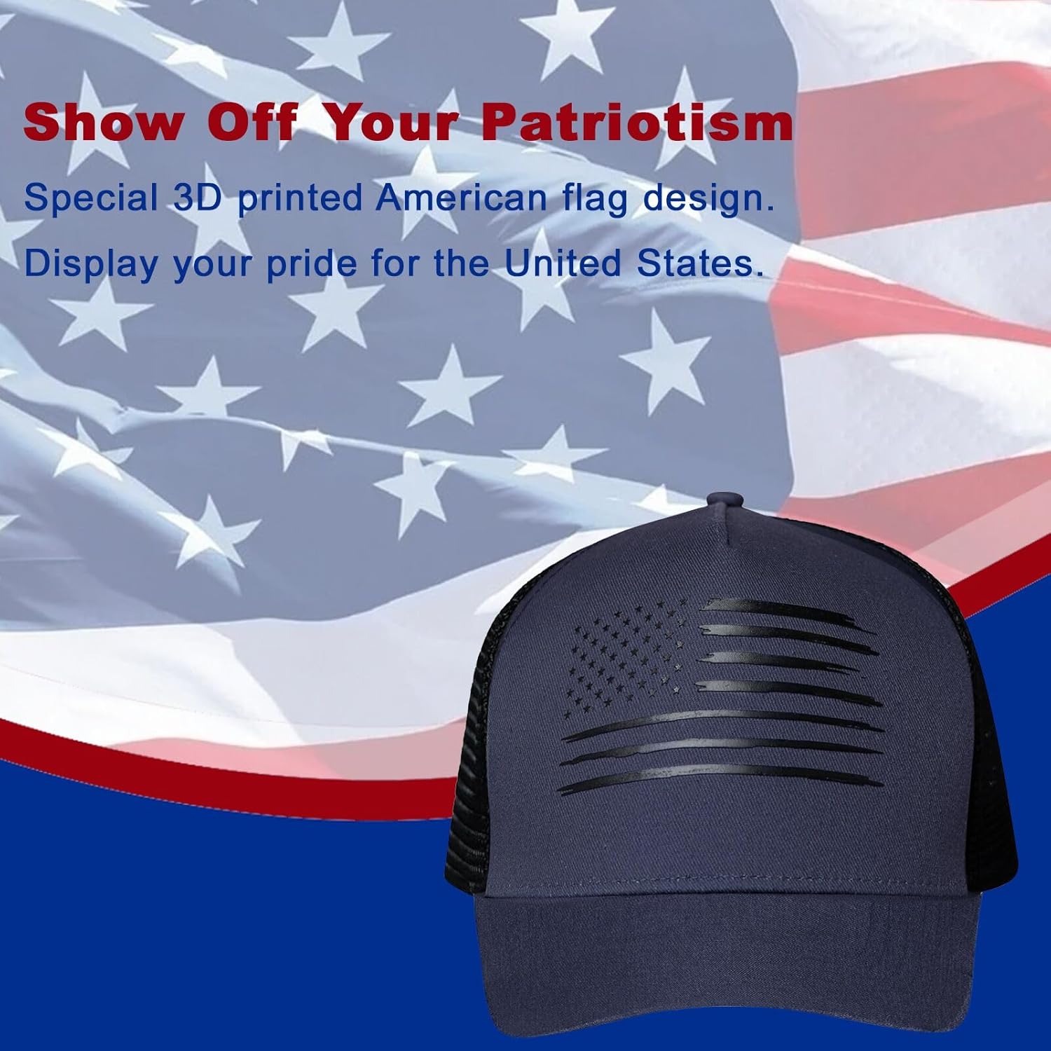 Oversized XXL American Flag Baseball Cap for Men & Women - Big Head Adjustable Snapback Hat - Patriotic Mesh Trucker Hat - Image 2