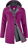 ICreek Veste de pluie Softshell imperméable pour femmes en peluche à capuche à longue pluie