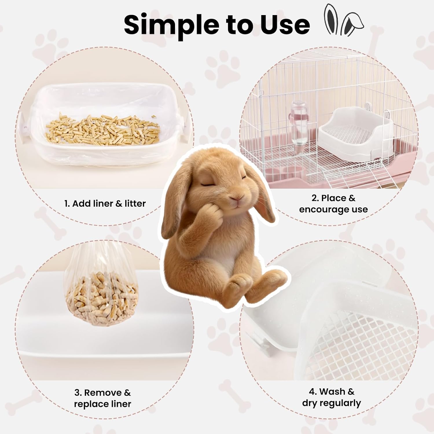 Large Rabbit Litter Box, Bunny Litter Box with Removable Top and Bottom, Corner Bunny Potty Training Litter Pan, Small Animal Toilet for Adult Rabbits, Guinea Pig, Hamster, White