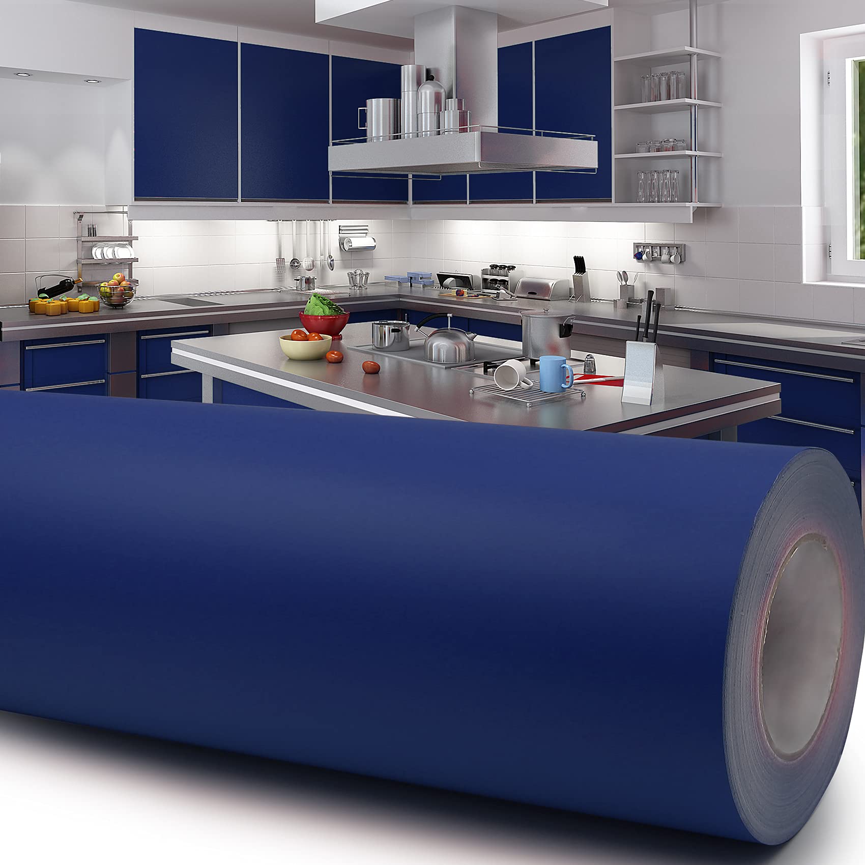 Lámina Adhesiva Vinilo Pared para Plóter (10 m x 63 cm, incluye rasqueta), Brillante o Mate, para Muebles, Cocina, Baño, Decoración (050 Azul Oscuro, Mate)