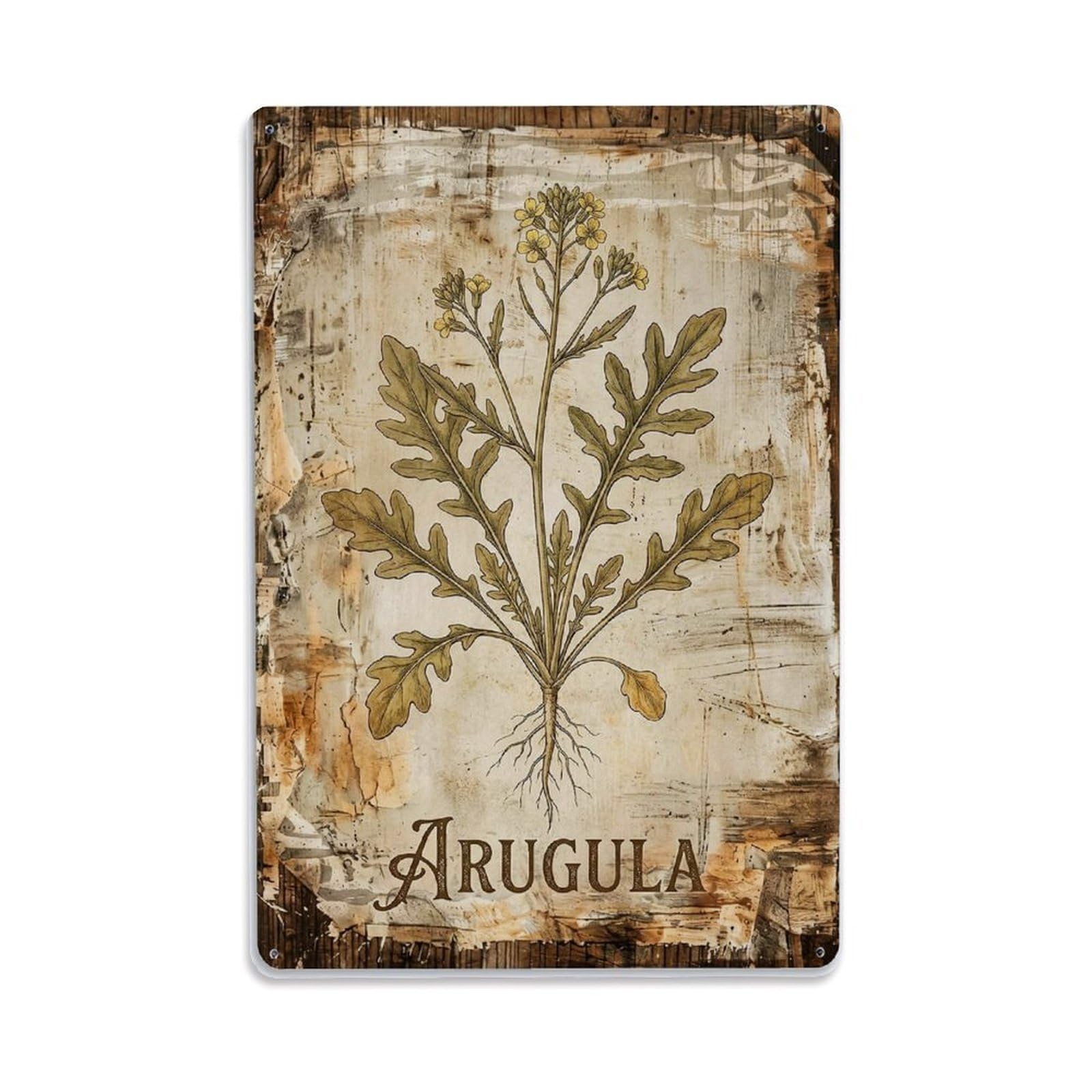 Arugula Leafy Vegetable Vintage Metal Tin Sign Plaque Wall Decor for Cafe, Club, Garden Metal Poster 8x12Inch