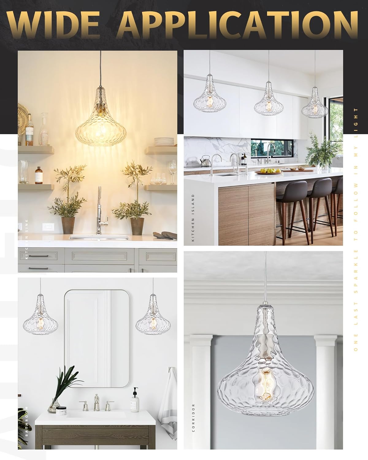 AUTELO Glass Kitchen Pendant Lights Pendant Light Fixture with Hammered Glass Hanging Light for Kitchen Island Living Room Dinning Room H9164