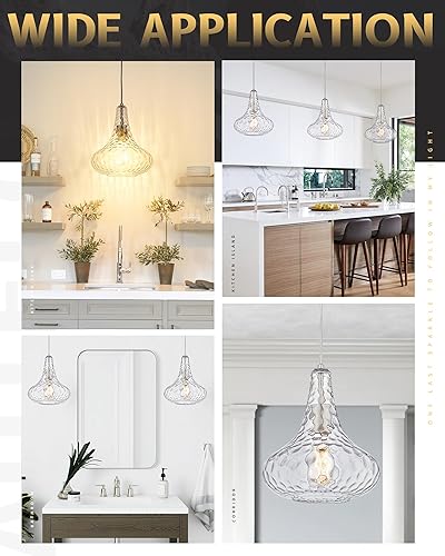 Miniatura 8 de AUTELO Glass Kitchen Pendant Lights Pendant Light Fixture with Hammered Glass Hanging Light for Kitchen Island Living Room Dinning Room H9164