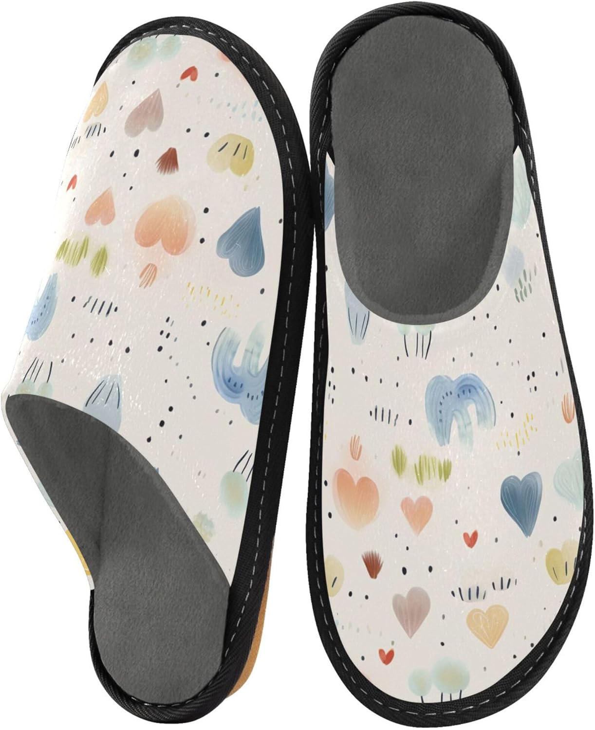 Rainbow Heart Balloon House Slippers – Cozy Fuzzy Slippers for Guests, Washable & Disposable, Perfect for Shoeless Home, Spa & Hotel Use A110514