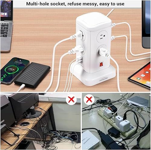 Miniatura 6 de Regleta protectora de sobretensiones, 6.5 pies, 8 tomas de corriente alterna con 6 puertos USB, protector de sobretensiones con protección contra