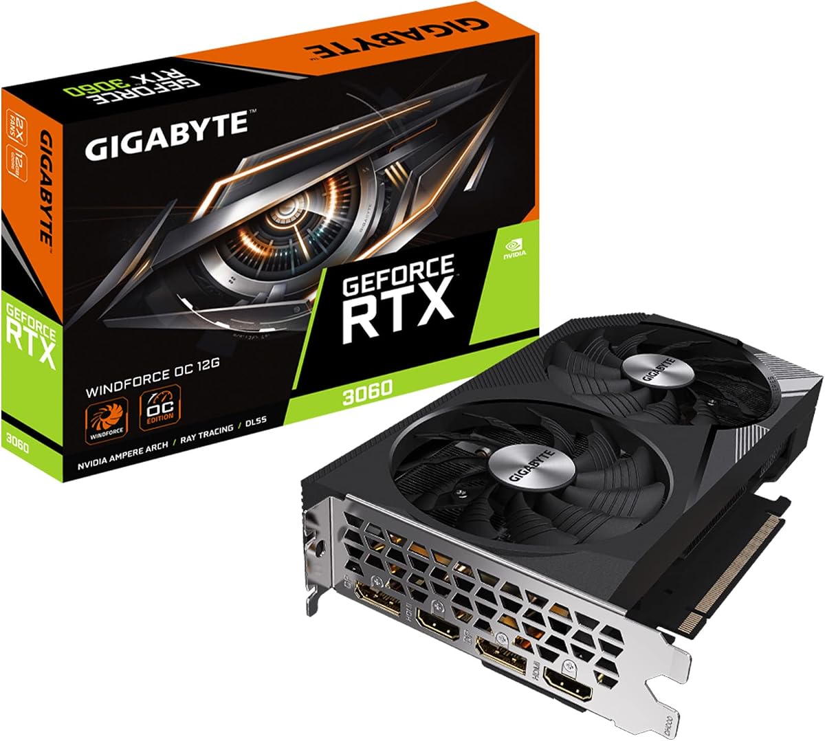 Tarjeta gráfica GIGABYTE GeForce RTX 3060 WINDFORCE OC 12G, 2 ventiladores WINDFORCE, 12 GB GDDR6 de 192 bits, tarjeta de vídeo GV-N3060WF2OC-12GD