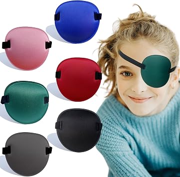 6 Pcs Eye Patch, Adjustable Eyepatch for Left and Right Eye, Medical Eye Patches for Adults and Kids Lazy Eye Pirate Costume, 6 Colors