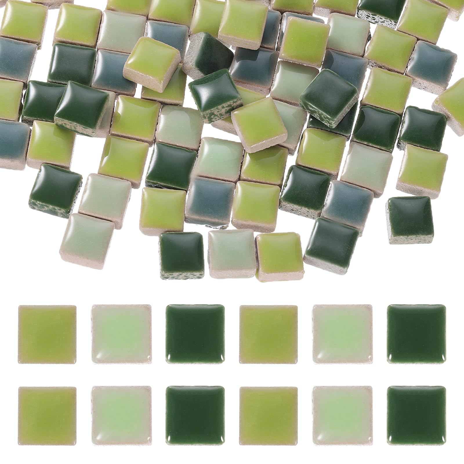 sourcing map 9mm Square Mosaic Tiles, 300g Ceramic Mosaic Pieces Glazed Porcelain Tiles Bulk for Vase Flower Pots Aquarium Decor Garden Project DIY Art Craft, Green Colors
