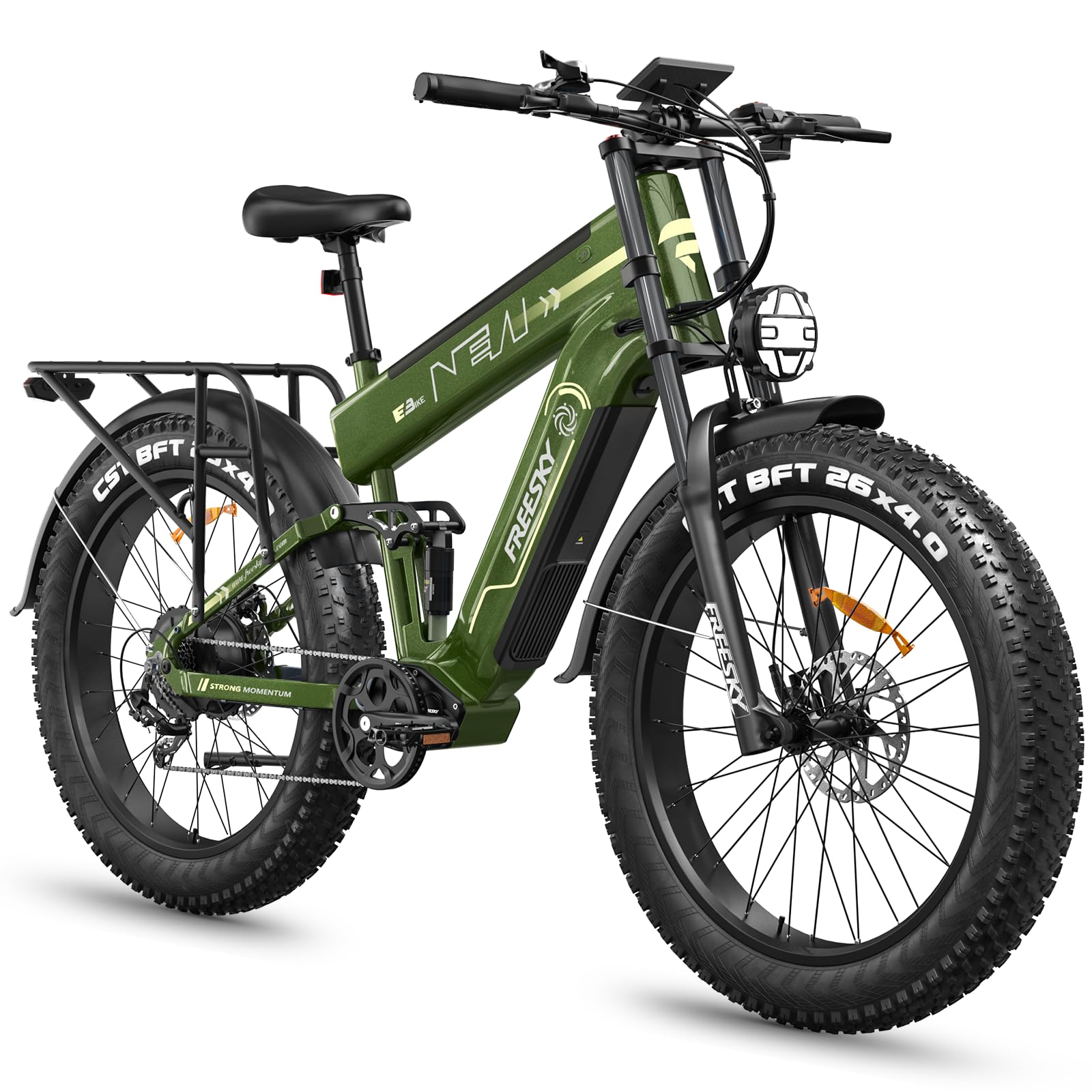 FREESKY 2026 Alaska Pro Dual Battery 48V 45AH 200 Miles 40MPH Electric Bike for Adult, 4000W High-Torque Motor Long Range Fat Tire Ebike, 26" Full Suspension Mountain E Bike, UL 2849 Certified by TÜV