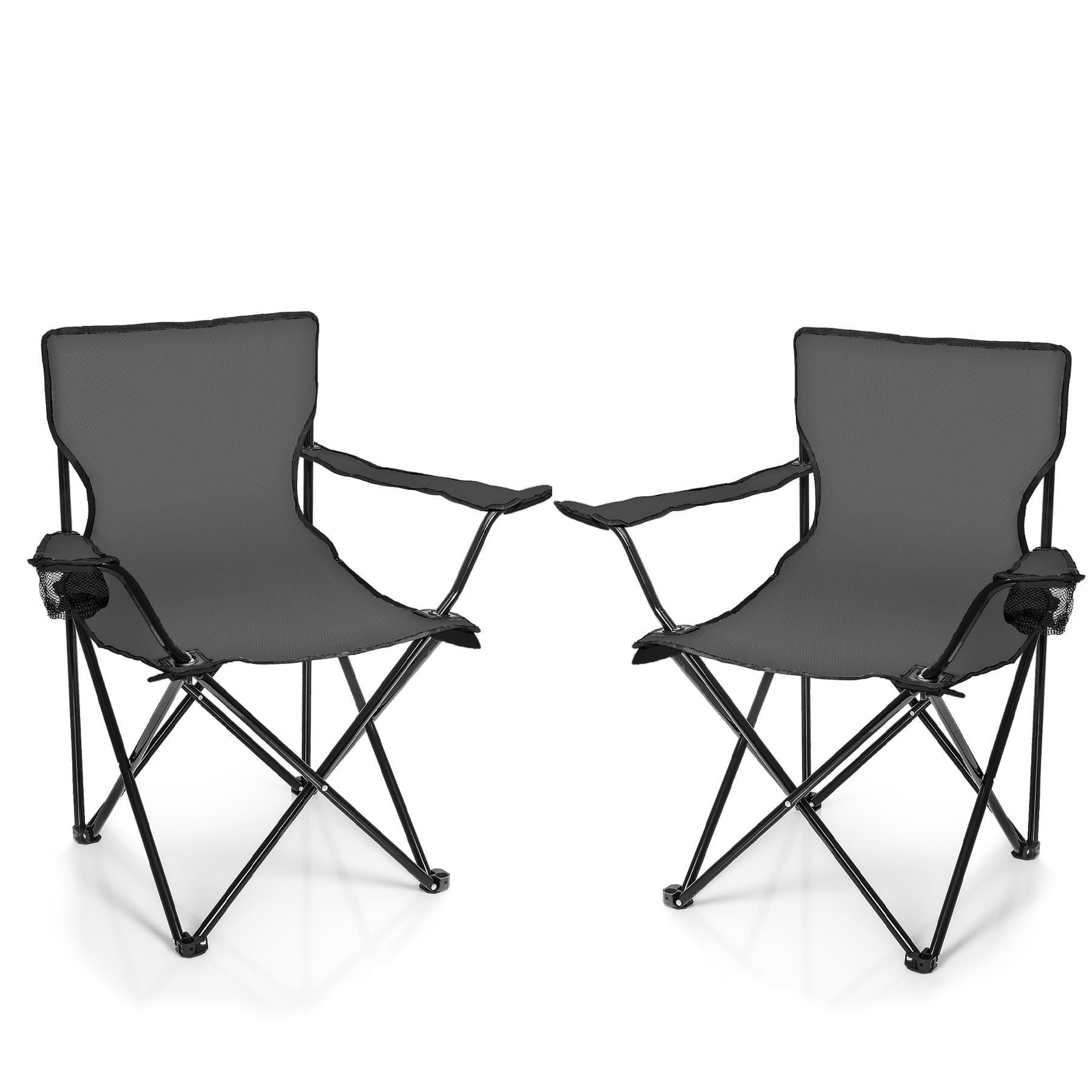 BigDean 2X Faltstuhl DUNKELGRAU Campingstuhl Anglerstuhl mit Getränkehalter & Tragetasche - Anglersessel klappbar - Klappstuhl Gartenstuhl Faltstuhl Relaxsessel Angelsessel faltbar