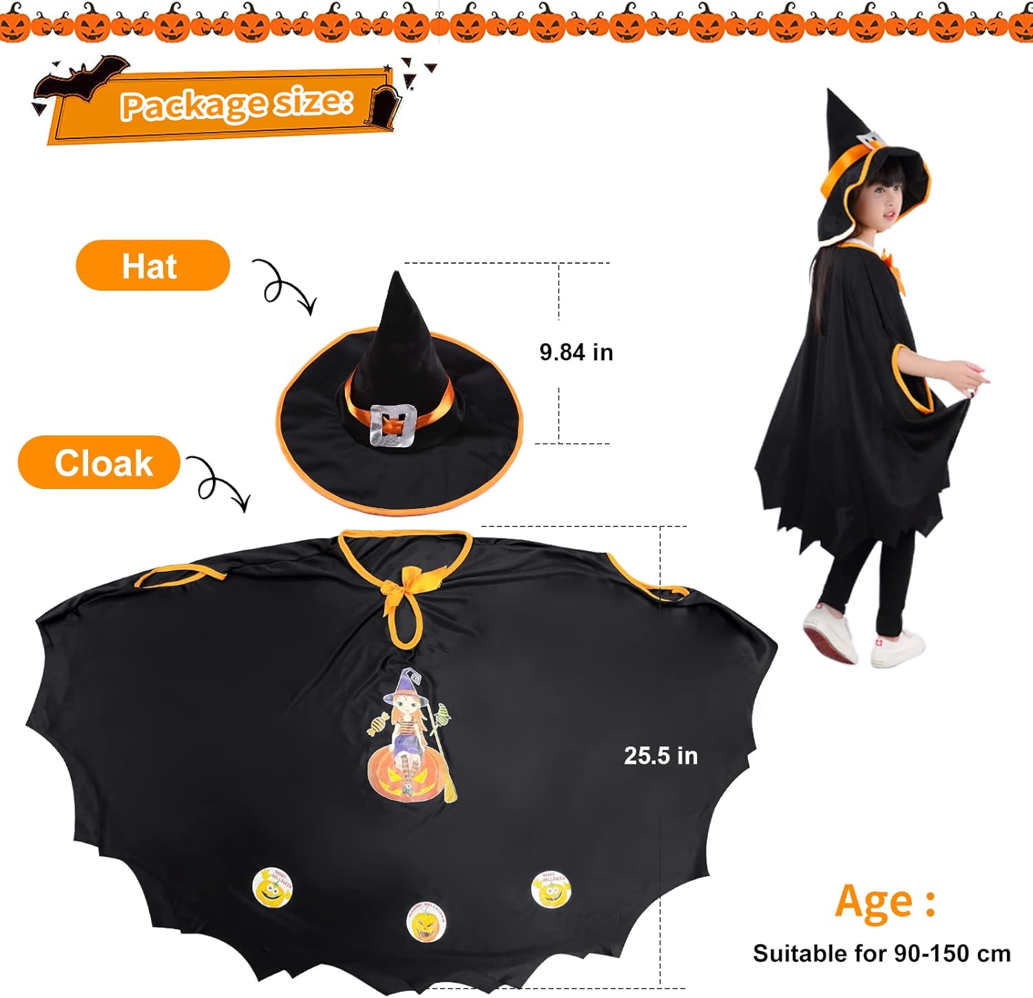 Déguisement Citrouille Halloween Enfant 3-4 Ans - En Feutrine Avec Chapeau - Confortable Et Amusant
