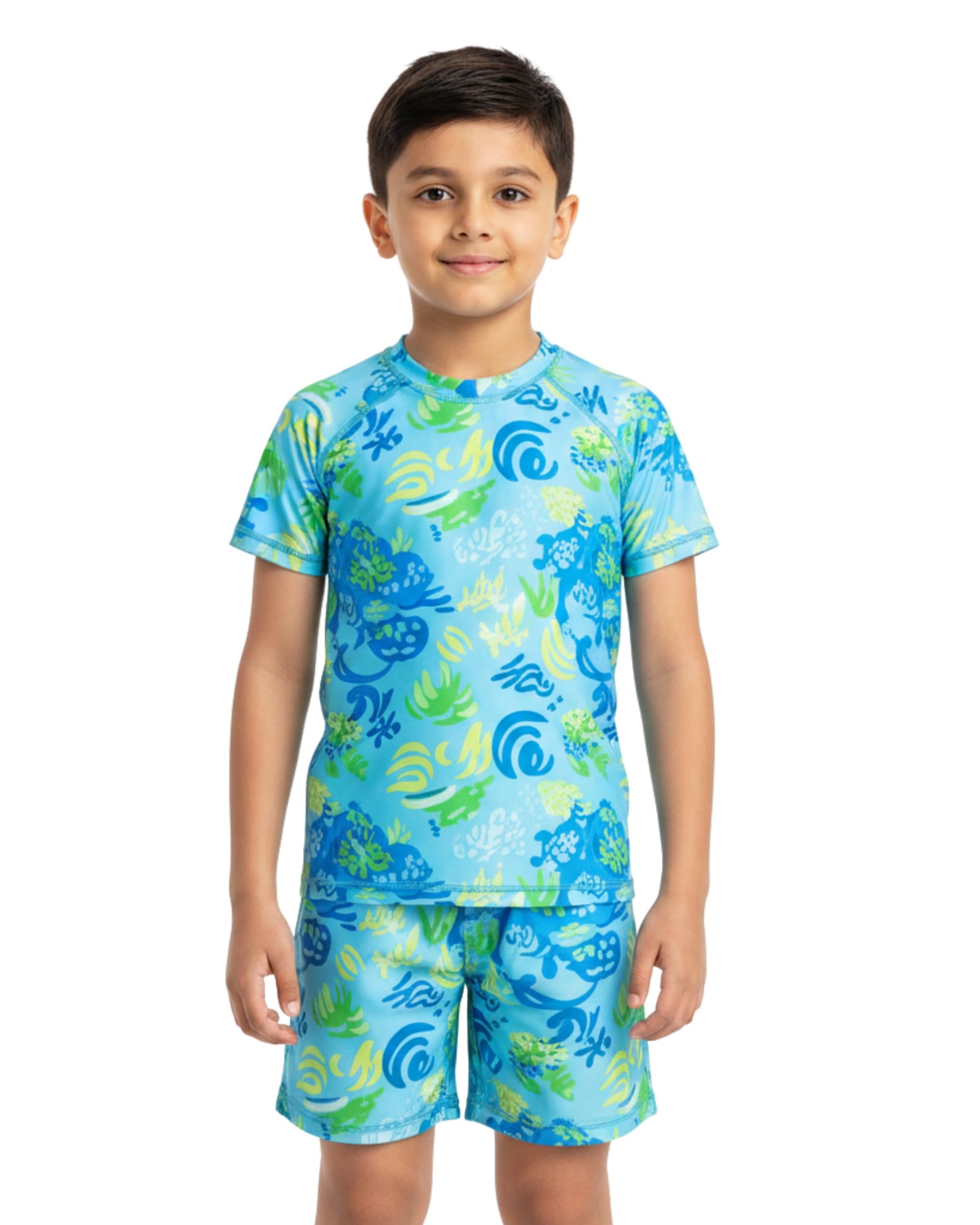 Boy’s Dry-Fit Swimming T-Shirt & Shorts Combo Set | Quick-Dry Swimwear for Pool & Beach | Lightweight Active Swim Suit | 4-15 Years | Ocean Wave Blue-image-25