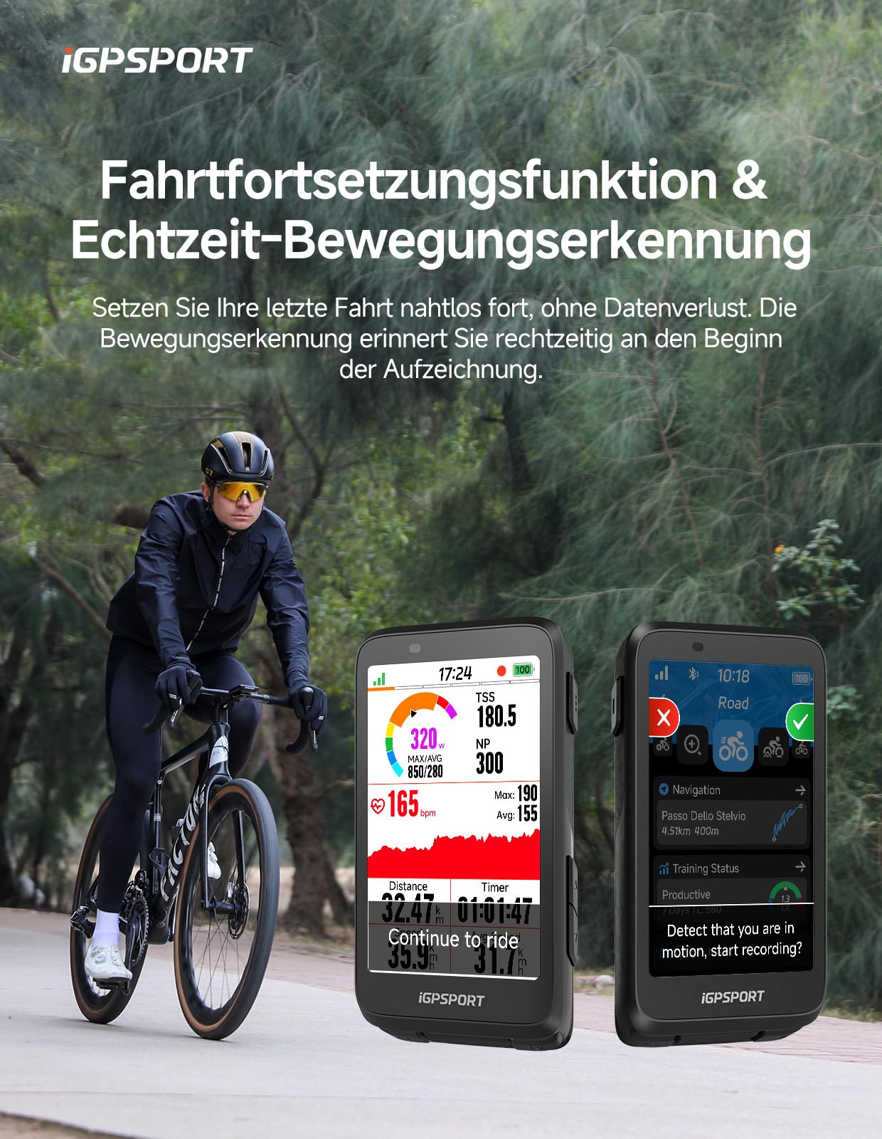 iGPSPORT BiNavi Fahrradcomputer Kabellos, 3,5'' Touch Screen Musiksteuerung Gruppenfahrten Bluetooth ANT+ GPS Fahrrad Navi