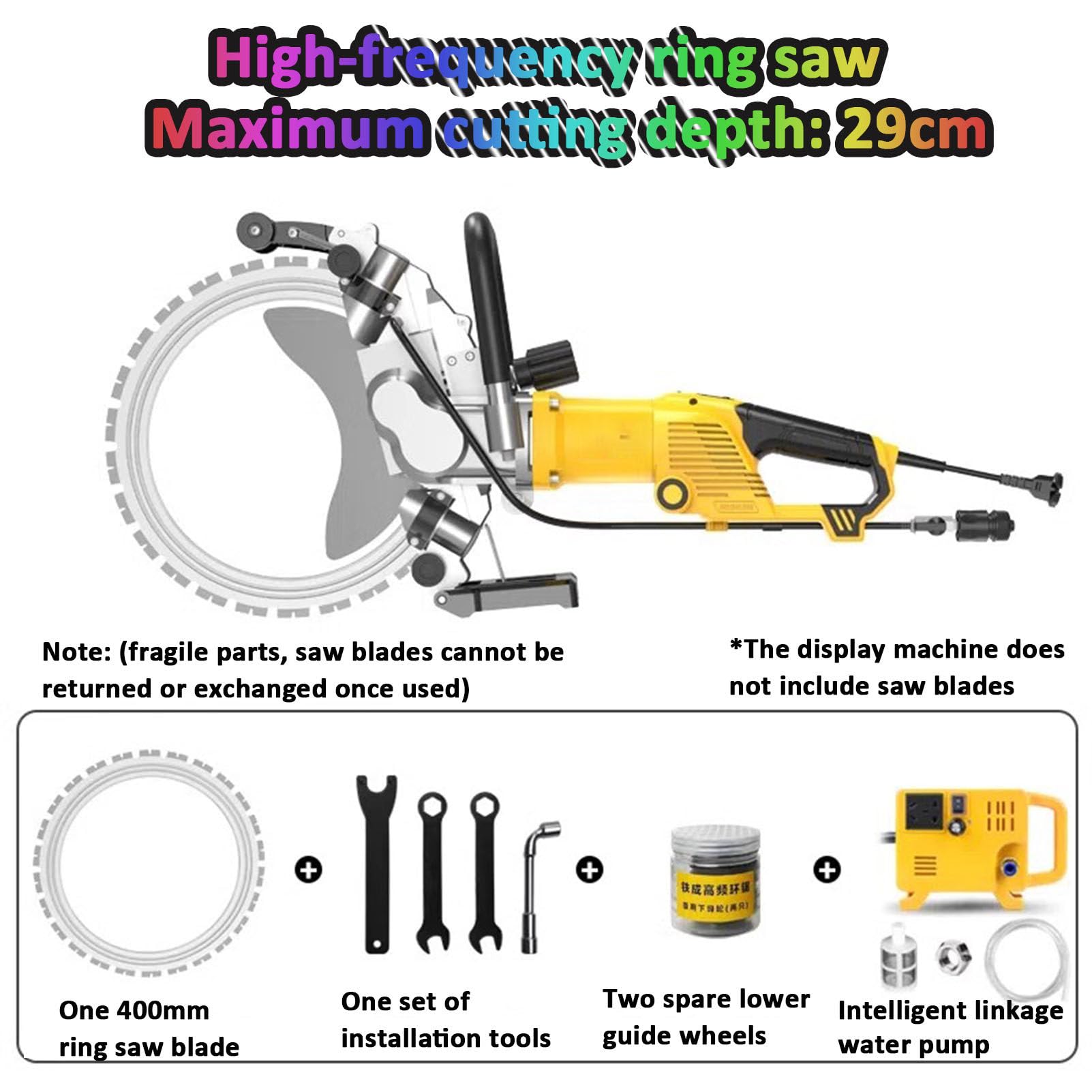 Sierra circular para hormigón, sierra eléctrica para hormigón de 2200 rpm, cortadora de muros sin escobillas de 29 cm, sierra toroidal para hormigón con supresión de polvo,WithoutToolbox
