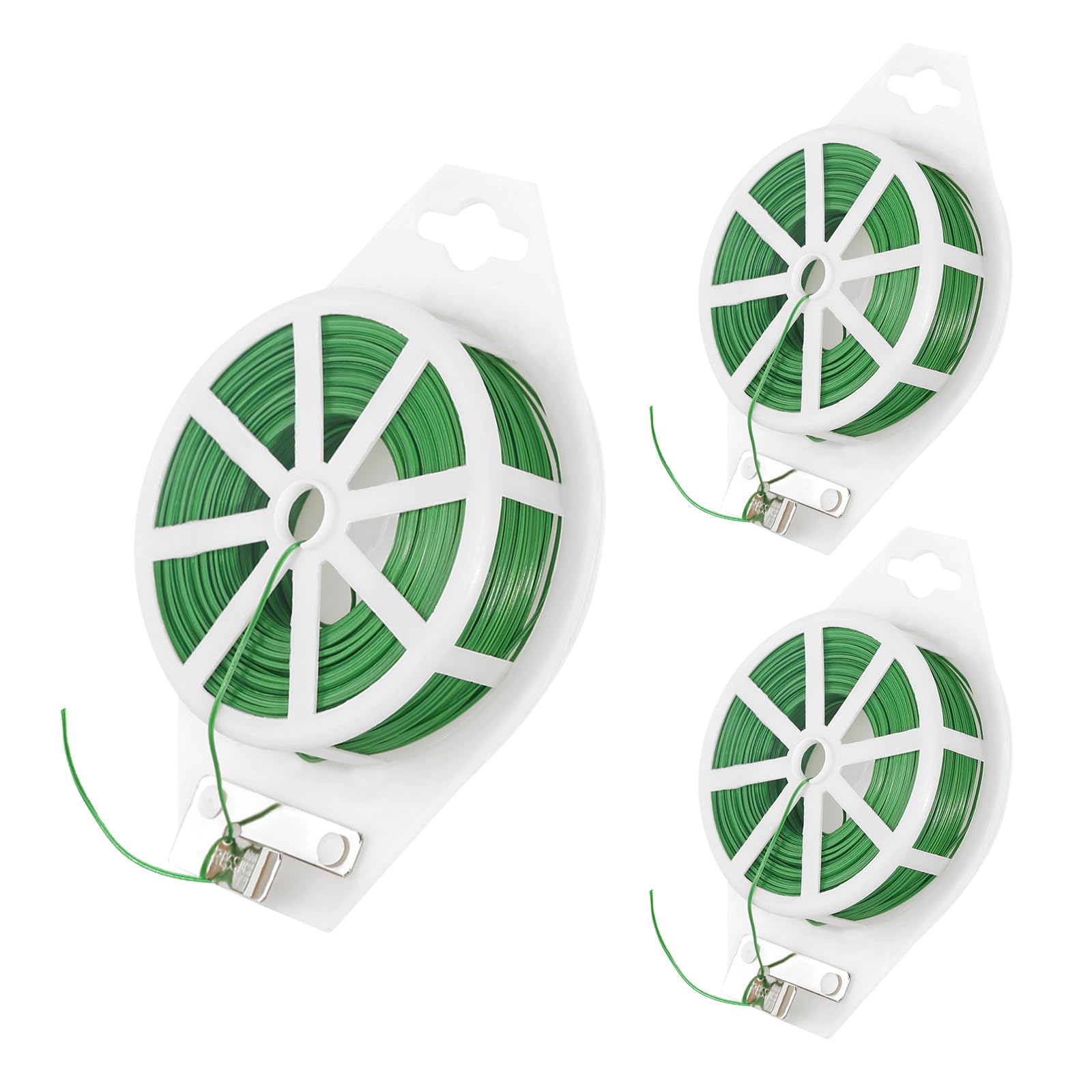 YGKYMVW 300m Pflanzen Bindedraht, 3 Rolle Grüner Gartendraht mit Abschneidevorrichtung Pflanzendraht Blumendraht Grün, Pflanzenbinderdraht Rankhilfe Blumenwickeldraht zum Stützen Pflanzen