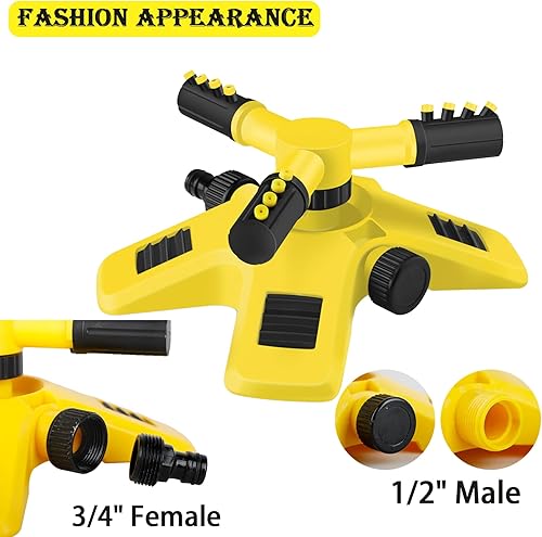 Miniatura 5 de Aspersor de jardín, giratorio automático de 360 grados, ajustable, diseño sin fugas, duradero 3 brazos, gran área de cobertura alrededor de 2000