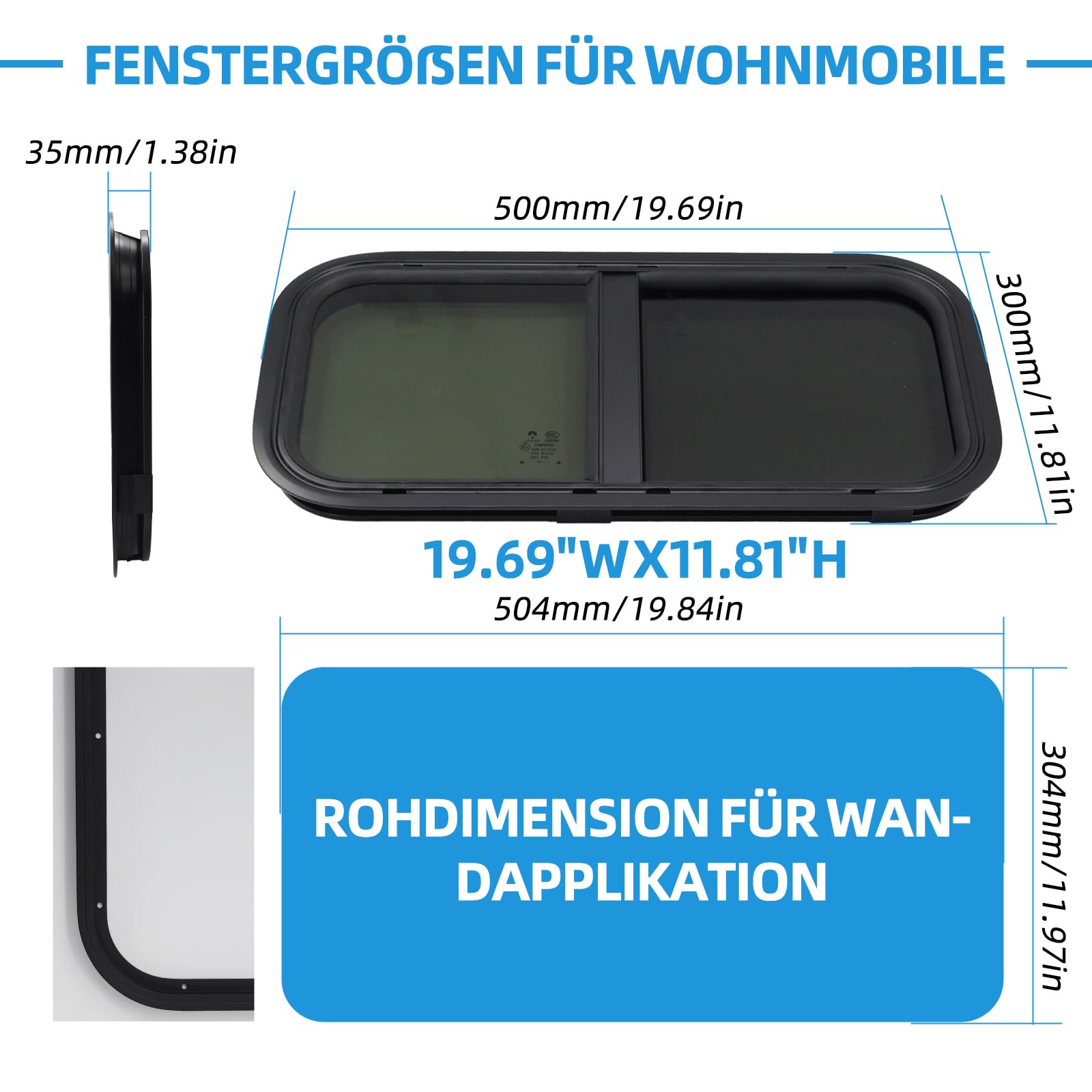 Seitenfenster für Wohnmobile, getönte Schiebefenster mit Insektenschutzgittern, Fliegengitter, Fenster für Wohnmobile, Wohnwagen und Campingbusse (500×300mm)