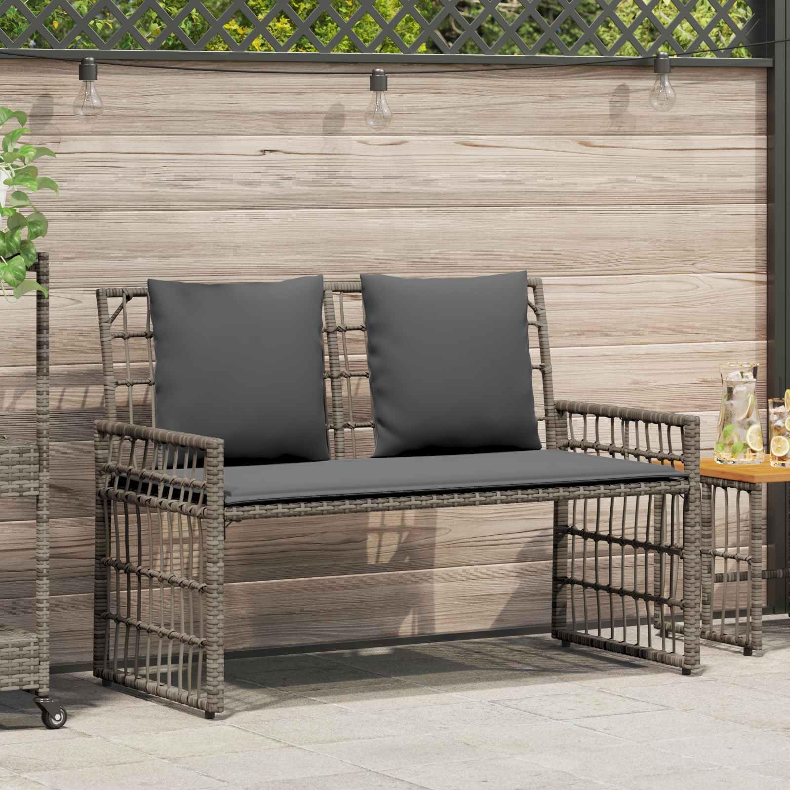 Banco de jardín resistente a la intemperie con cojín extraíble para terraza y jardín en las medidas 116 x 55 x 82 cm. Este título cumple con todos los requisitos: * Contiene todas las