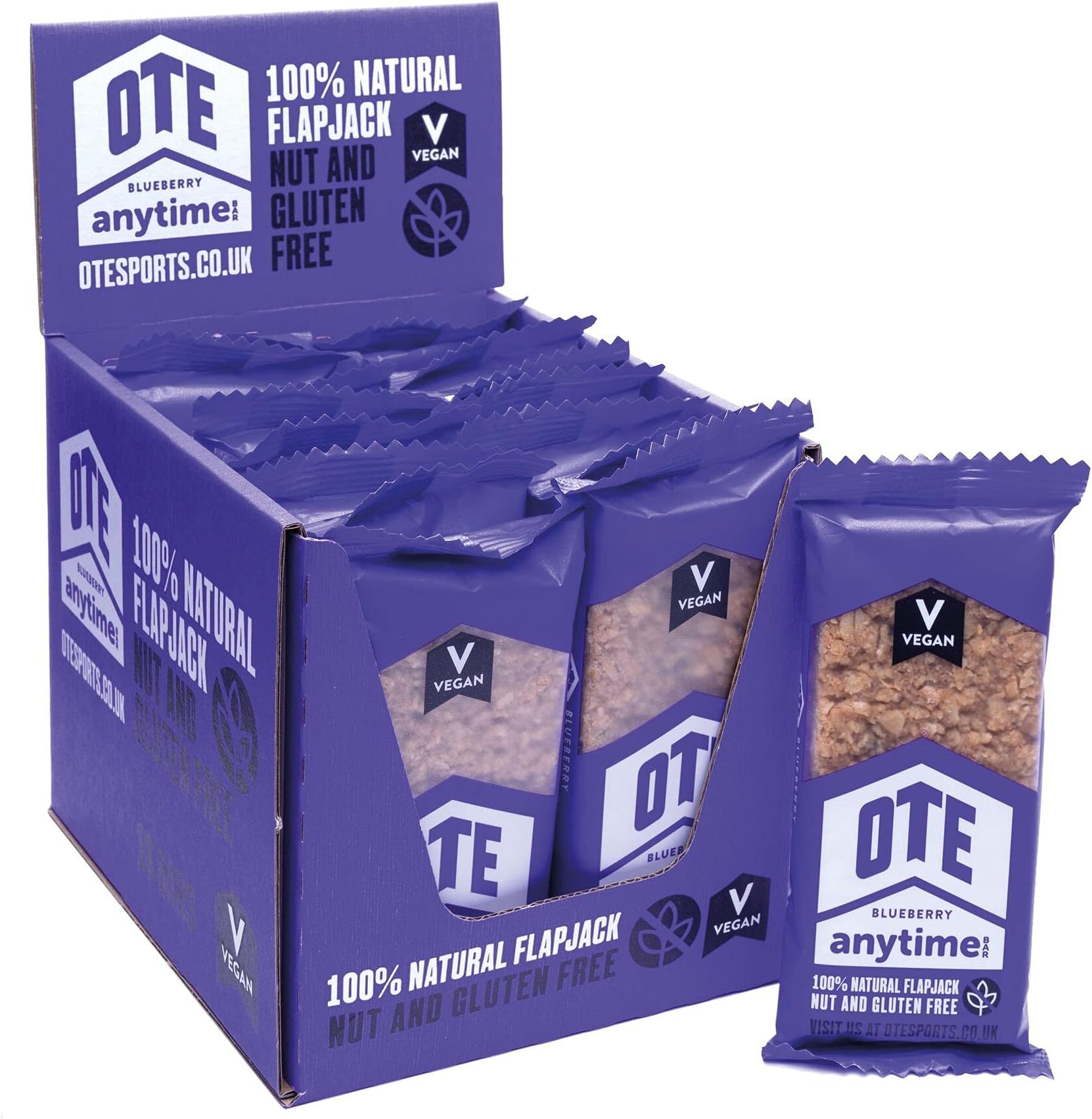 – Anytime Bars - Vegan Energy Bars for Cycling - Cycling Nutrition Bars - Nut Free Snacks for Running - Vegan Flapjack Bars - Box of 16 x 62g (Blueberry)