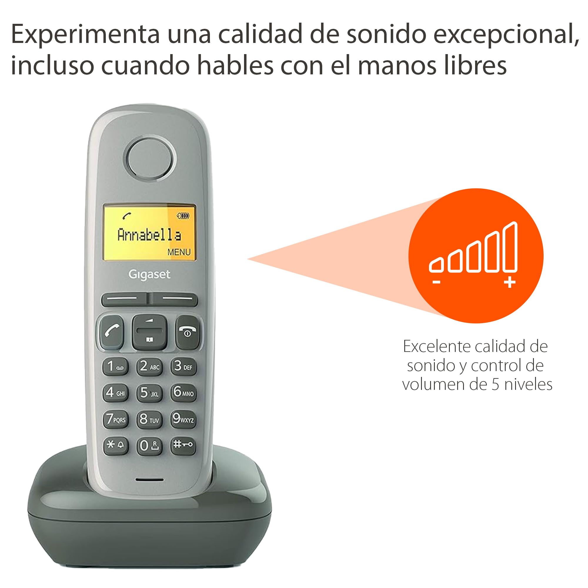 Gigaset A270 Teléfono DECT Inalámbrico | Pantalla Iluminada, Manos Libres, Agenda De 80 Contactos, Batería De Larga Duración, Color Negro