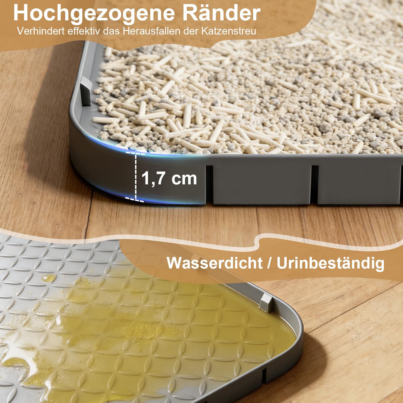 2er-Pack Silikon Katzenklo Matte XXL 86×55 cm – Wasserdicht, rutschfest & Leicht zu Reinigen – Premium Katzenstreu Unterlage für Mehrkatzenhaushalte, Grau
