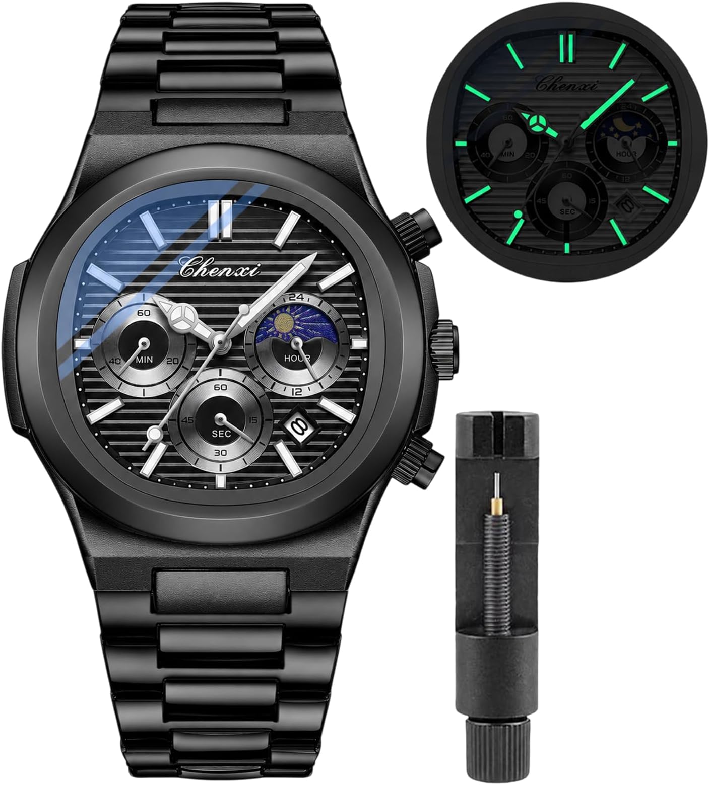 Fashion Men's Stainless Steel Quartz Watch Luminous Waterproof Analog Display