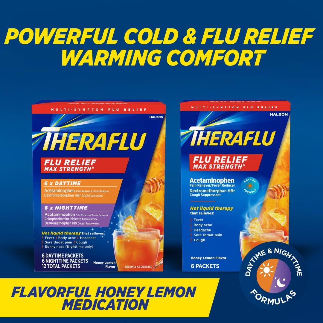 Theraflu Day and Night Pack, Flu Relief Max Strength, 18 Packets — Amazon image 2