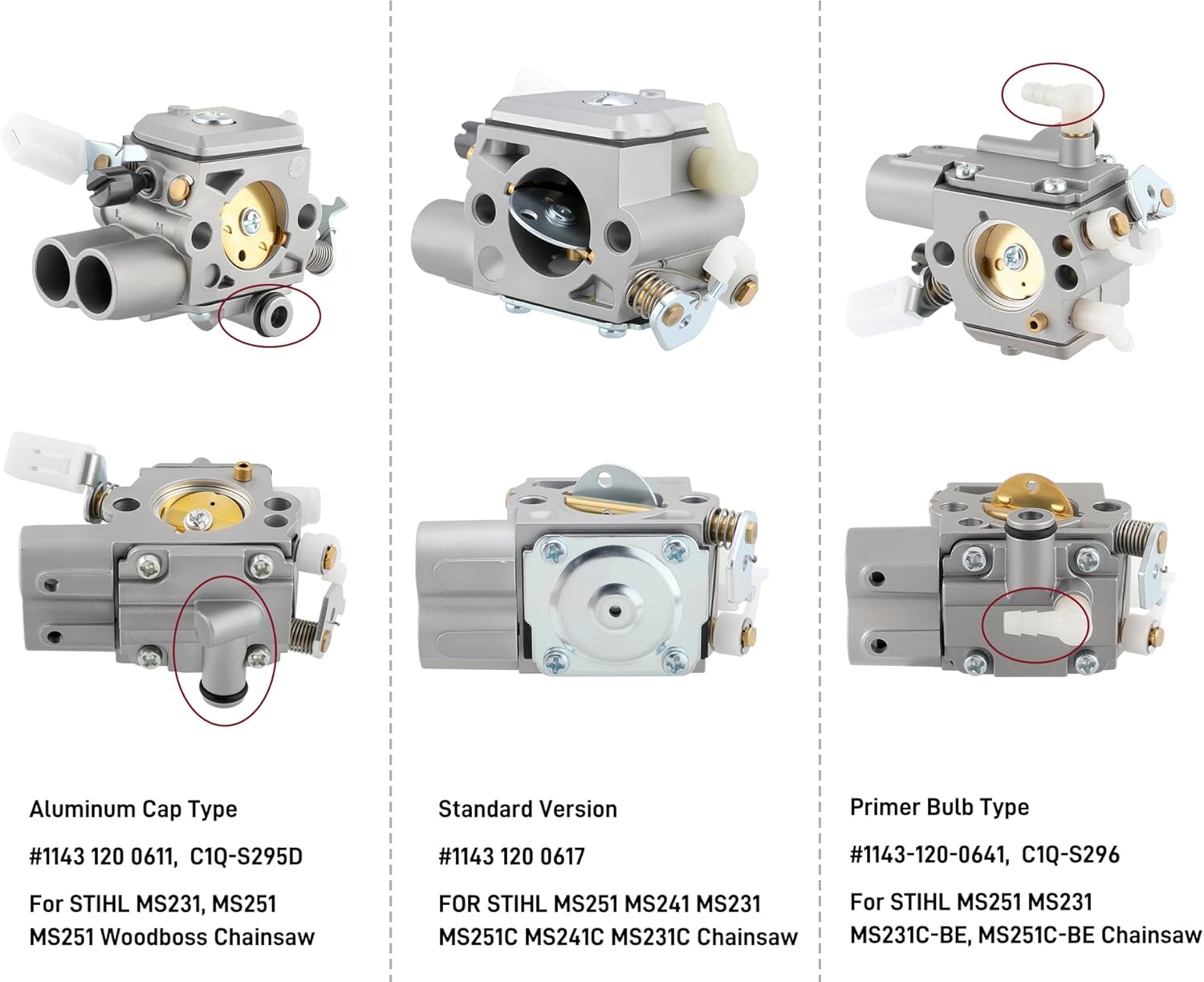 MS251 Carburetor for Stihl Chainsaw MS251 MS231 MS251C-BE MS 231 C-BE Z WoodBoss Chainsaw Parts Replace# 1143 120 0641 1143/39 C1Q-S296, with 1141 120 1600 Air Filter