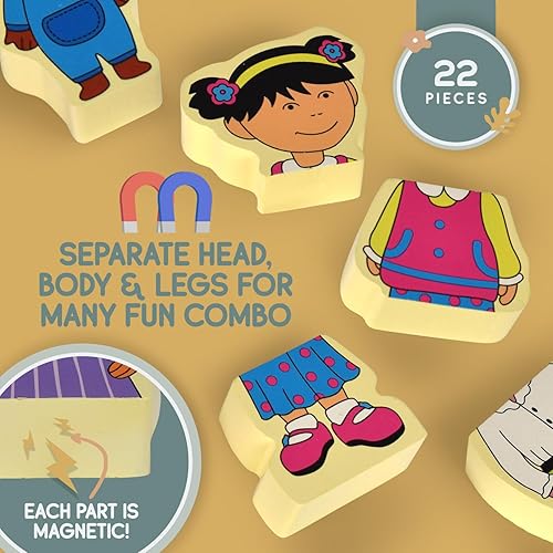 Miniatura 2 de VEBO Juego de 8 figuras magnéticas de madera de 22 piezas (16 personajes de doble cara) Mix & Match Family Set – Compatible con todos los juegos de