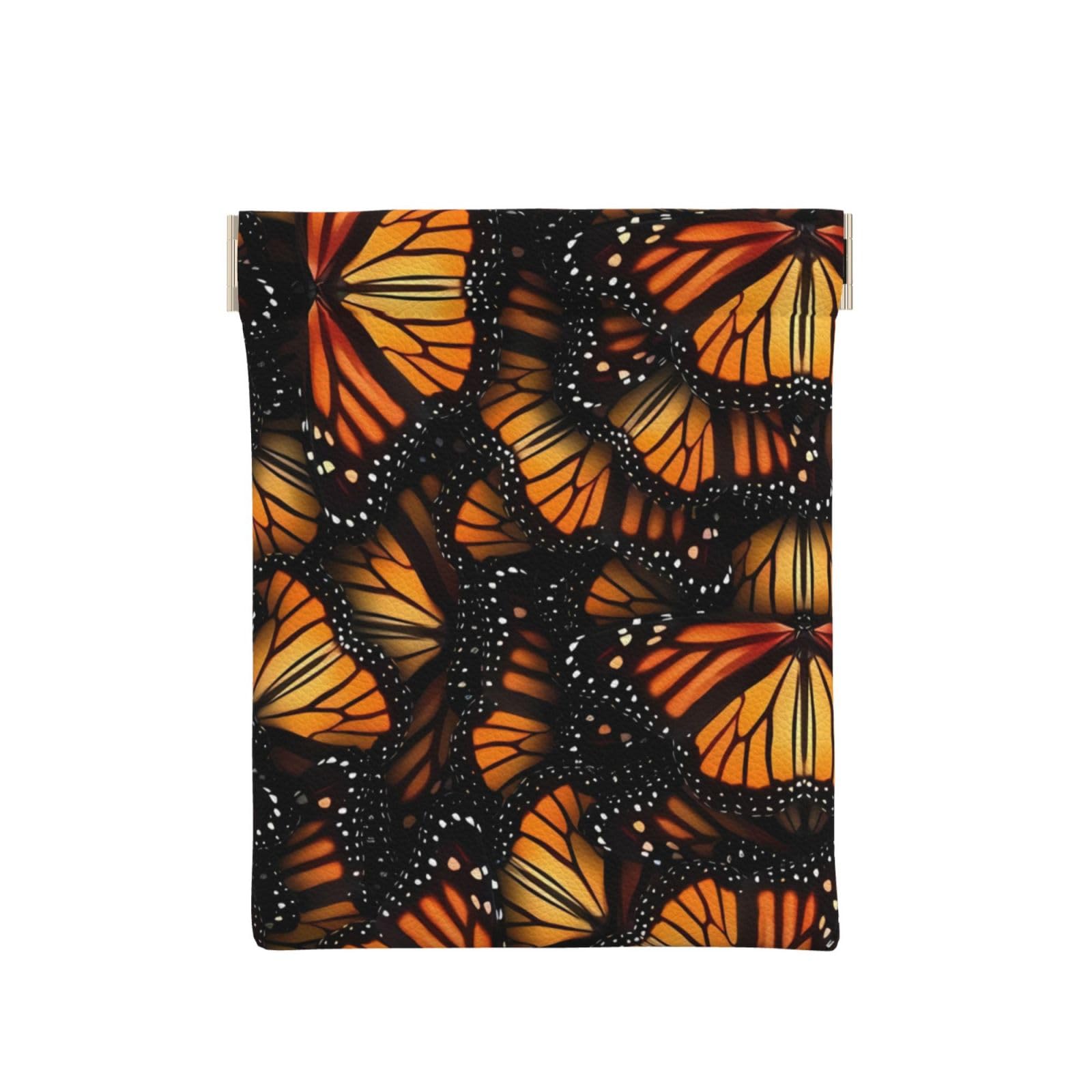 Coin Purse Orange Monarch Butterflies Leather Squeeze Coin Purse Mini Pouch Change Wallet Bag Gifts for Women Kids Girls Key Holder