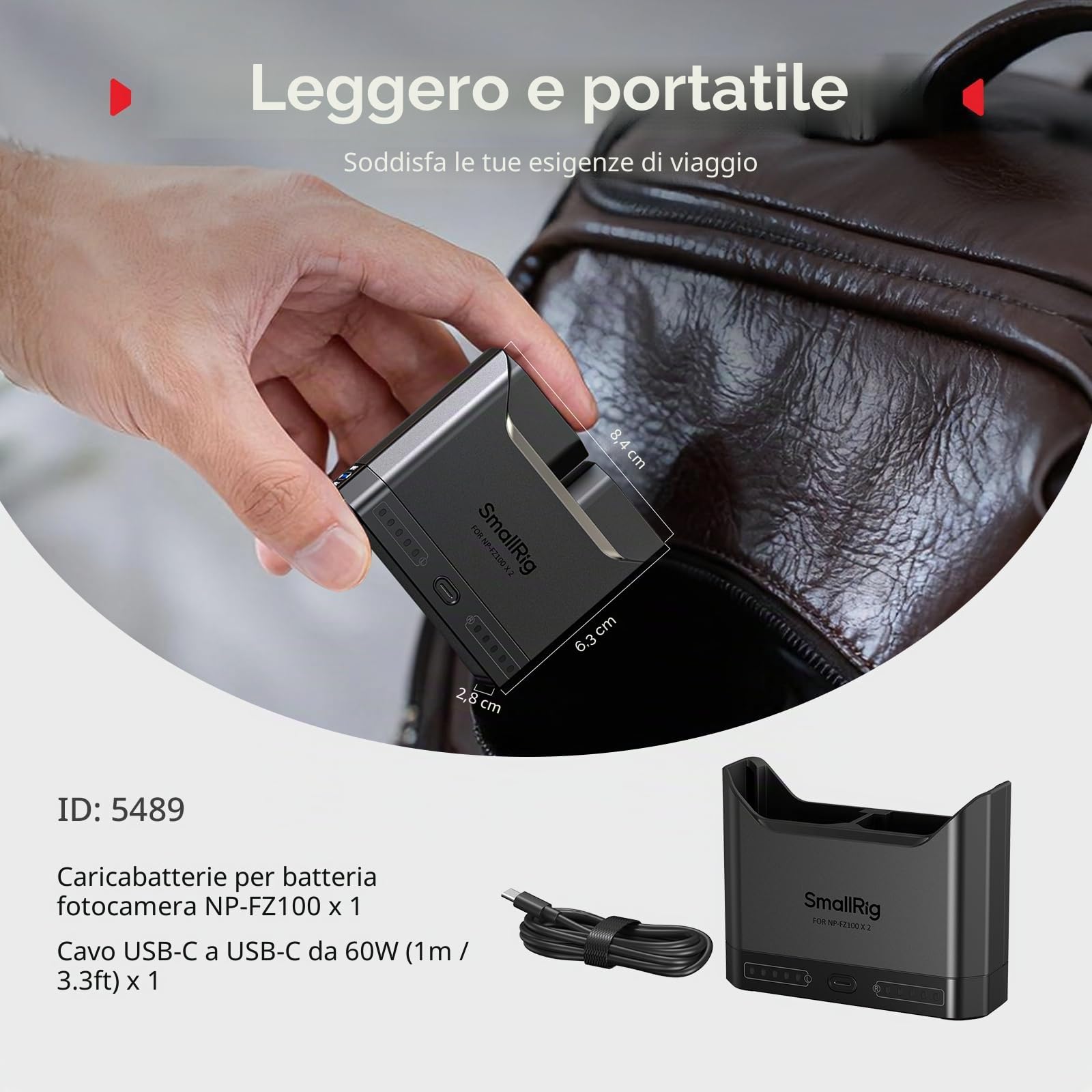 SMALLRIG Caricabatterie NP-FZ100 per Sony, Caricabatteria a Doppio slot da 2 ore con porta di ricarica rapida USB-C per Sony Alpha A7III A7IV A6700 FX3 FX30 A9 A7C A7CII A7RIII ZV-E1 ZV-E10II-5489