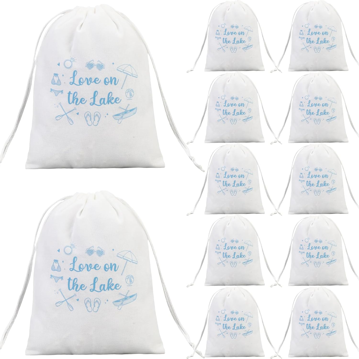 Serencatcher Love on the Lake Drawstring Gift Bags 12pcs Blue Nautical Cotton Bags Pouches 5.9×7.9in for Bachelorette Party Bridal Shower Wedding Favors Lake Theme Gift Packaging