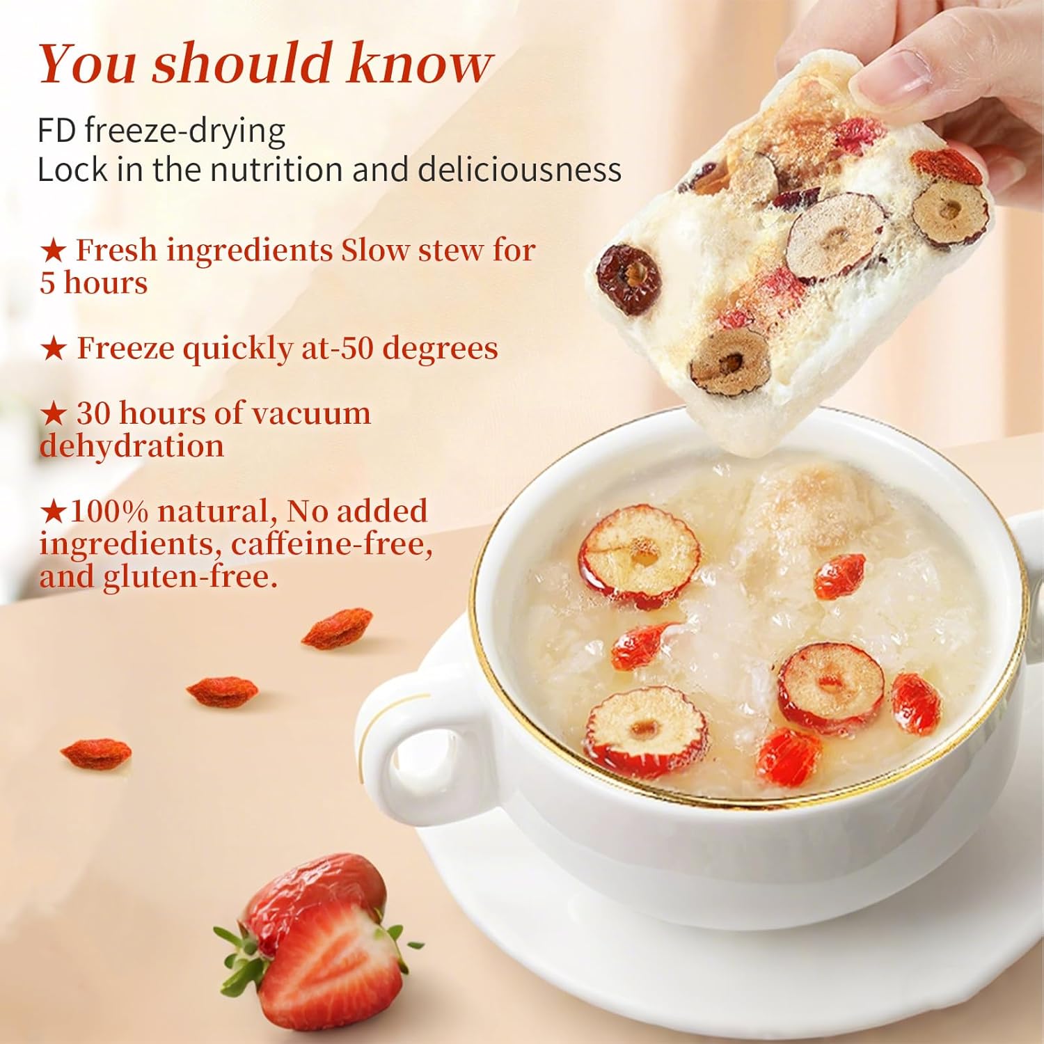 Hee Creek Longan Jujube White Fungus Soup 5.6oz/160g (10 pack x 16g) Healthy Nutritious Instant Freeze Dried Tremella Porridge Snow Fungus, No Additives, Ready in Minutes 即食早餐代餐 桂圆红枣银耳羹