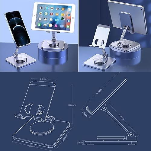 Miniatura 5 de Soporte de escritorio plegable para teléfono y tableta, rotación de 360, soporte portátil ajustable de metal de aluminio, compatible con todos los