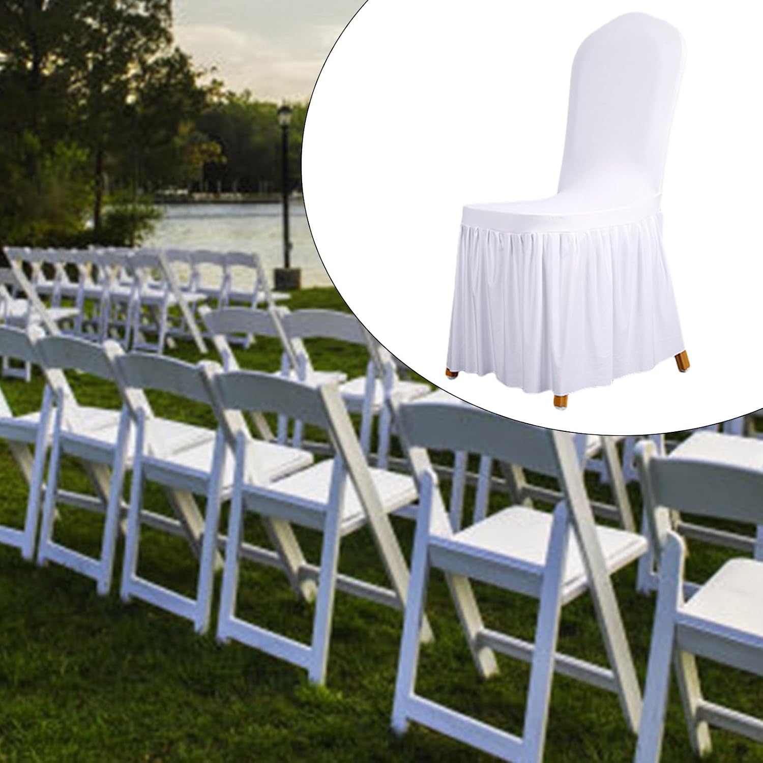 Wedding Chair for Dining Room Stretch Chair with Skirt Removable Chair Slipcover for Kitchen Hotel