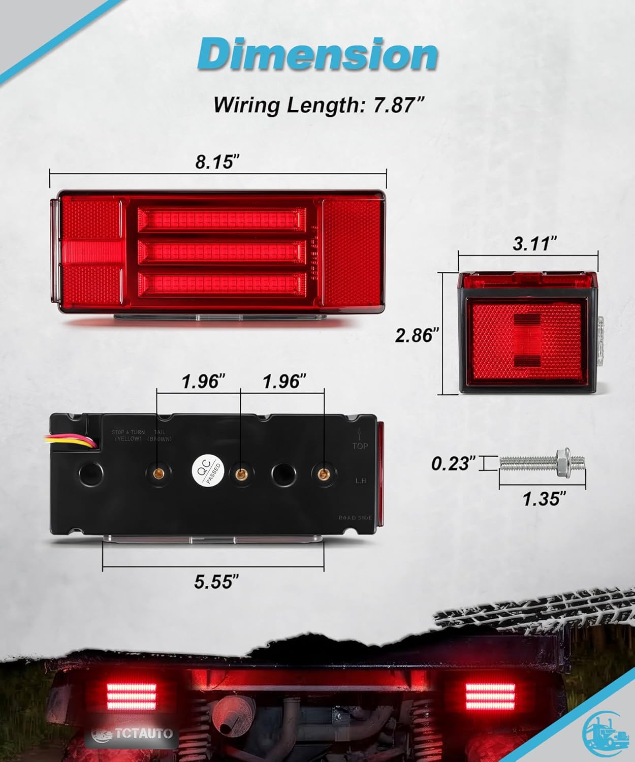 LED Trailer Tail Light w/Triple Light Bars 12V Rectangular Trailer Light 131 Super-Bright LEDs Brake Turn Running License Plate Side Marker Light for Boat Trailer IP67 DOT Certified Red Lens