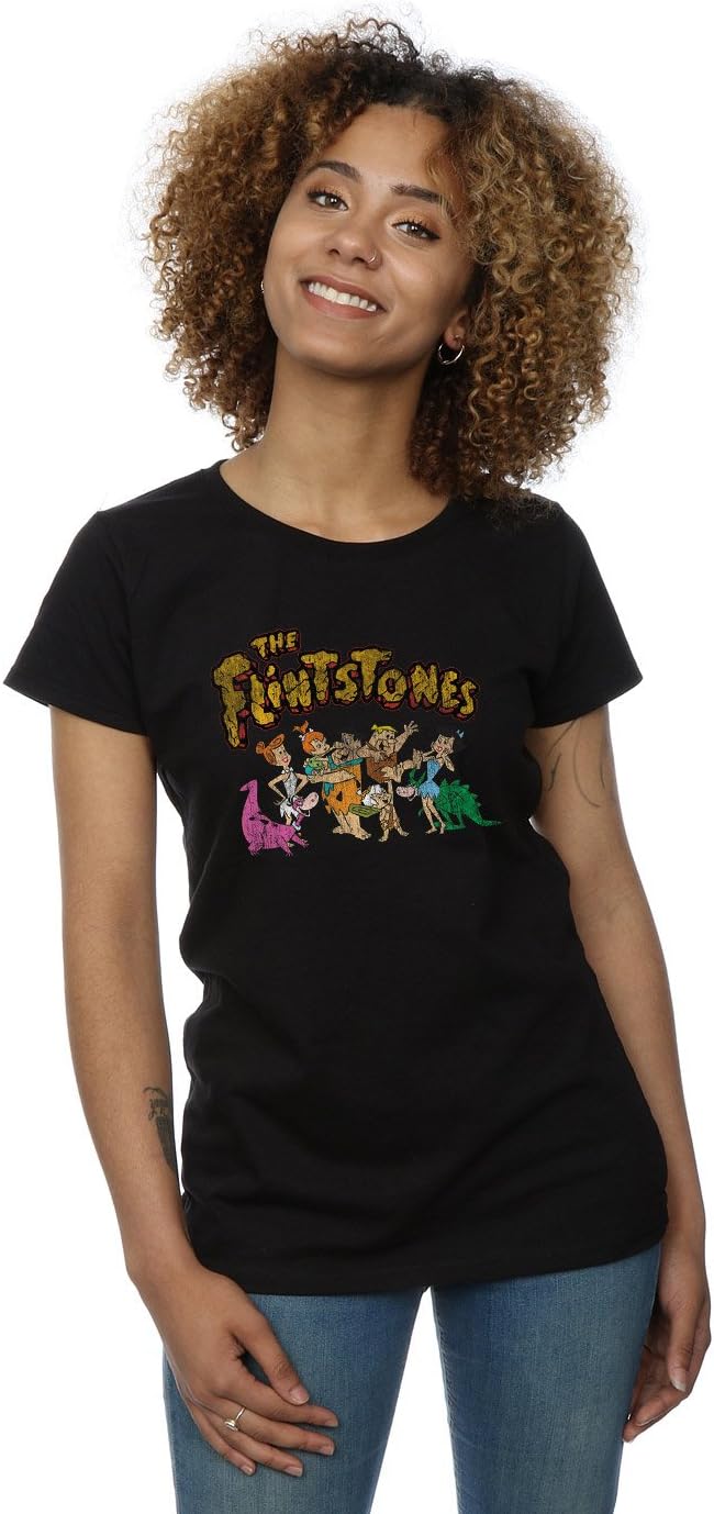 The Flintstones Women's Group Distressed T-Shirt Small Black