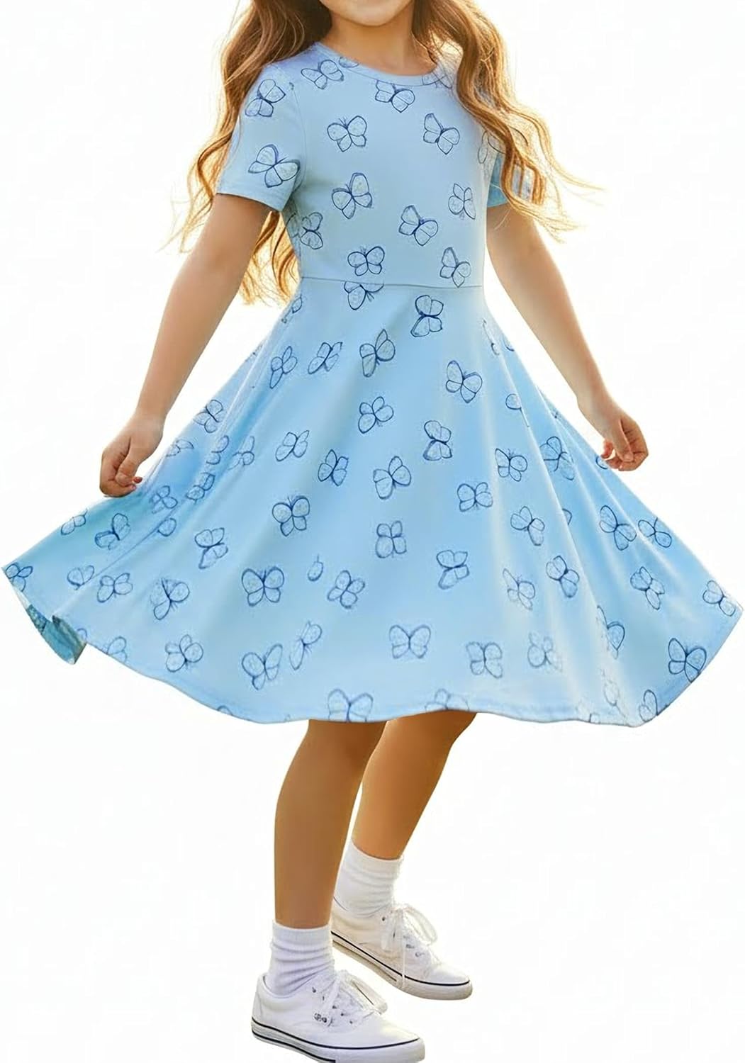 PATPAT Toddler Girls Short Sleeve Summer Dress Skater Twirl Casual A Line T-Shirt Dresses 3-8 Years