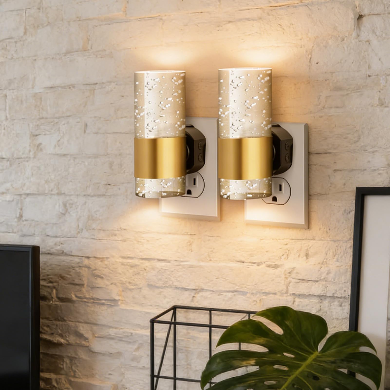 Tangxi Moderna Luce Notturna Plug-in Luminosità Regolabile con Sensore Dal Crepuscolo All'alba per Corridoio e Asilo Nido Luci Notturne Acriliche 2 Pezzi (1w Spina europea)