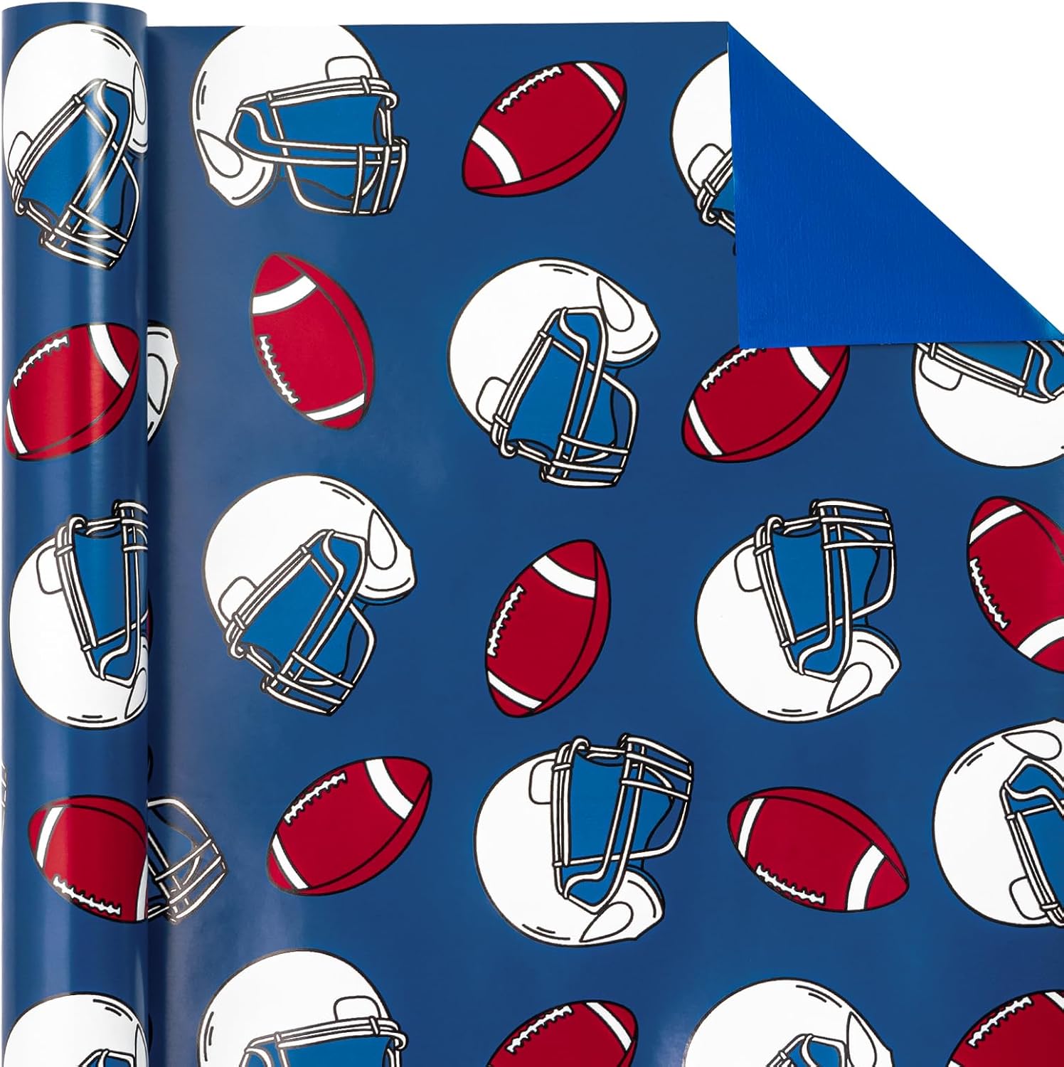 WRAPAHOLIC Reversible Wrapping Paper - Mini Roll - 17 Inch X 33 Feet - Rugby Design with Solid Blue Design for Birthday, Holiday, Baby Shower image 3