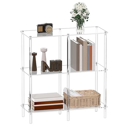 Acrylic Console Table, 29.5" Small Entryway Table with Open Shelves,