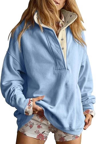 Sweatshirt for Women Oversized Henley Neck Long Sleeve Pullover Tops