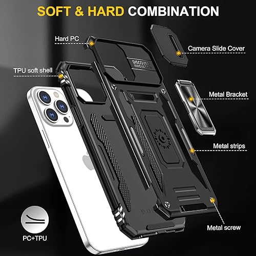 Miniatura 6 de SEFING Funda para iPhone 12 Pro Max, funda para iPhone 12 Pro Max con funda para cámara, con soporte de anillo y función de montaje magnético para