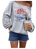 Women's Off The Shoulder Sweatshirts Tops Long Sleeve Vintage Oversized Sweatshirt Streetwear