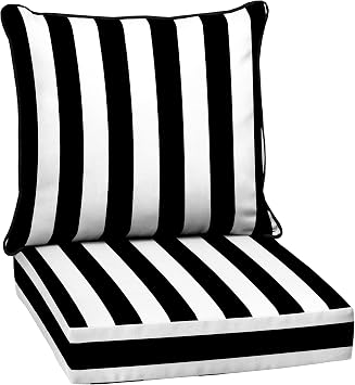 Arden Outdoor Deep Seat Cushion Set, 24x24, Black Cabana Stripe