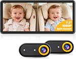 Luckview BM5PRO Moniteur de voiture de bébé double caméra, 7.2 1 cm 1080P Ecran de partage, vision nocturne infrarouge automatique, 360 Mont de l'appuie-tête de degré, pour deux enfants et voyage en famille (Yellow)