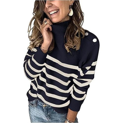 KIRUNDO Fall Sweaters for Women 2025 Striped Turtleneck Ribbed Knit Sweater Trendy Pullover Jumper Winter Fashion Clothing