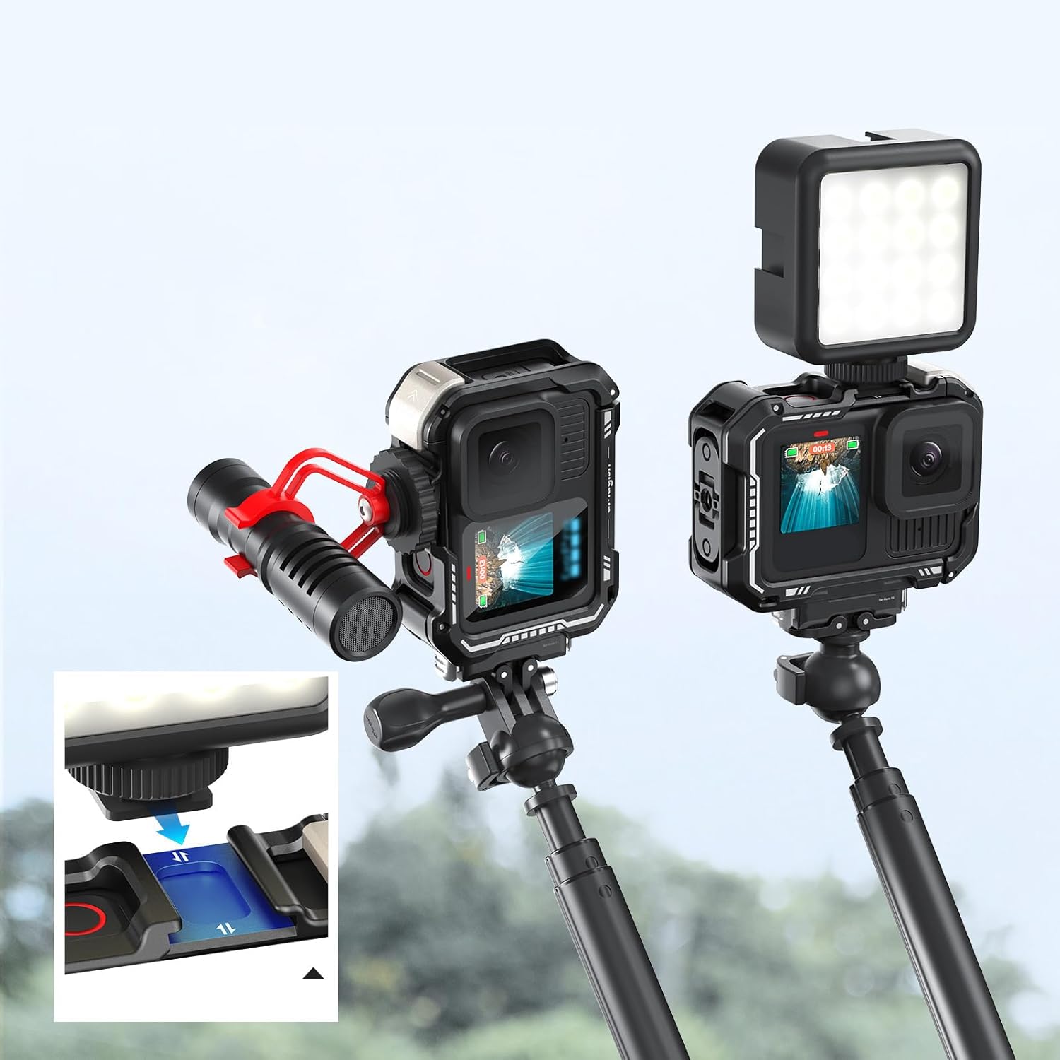 Quick Release Aluminum Camera Cage with Silicone Lens Guard Lens Protector for 13/12/11/10/9 Sports Aluminum Alloy Cage