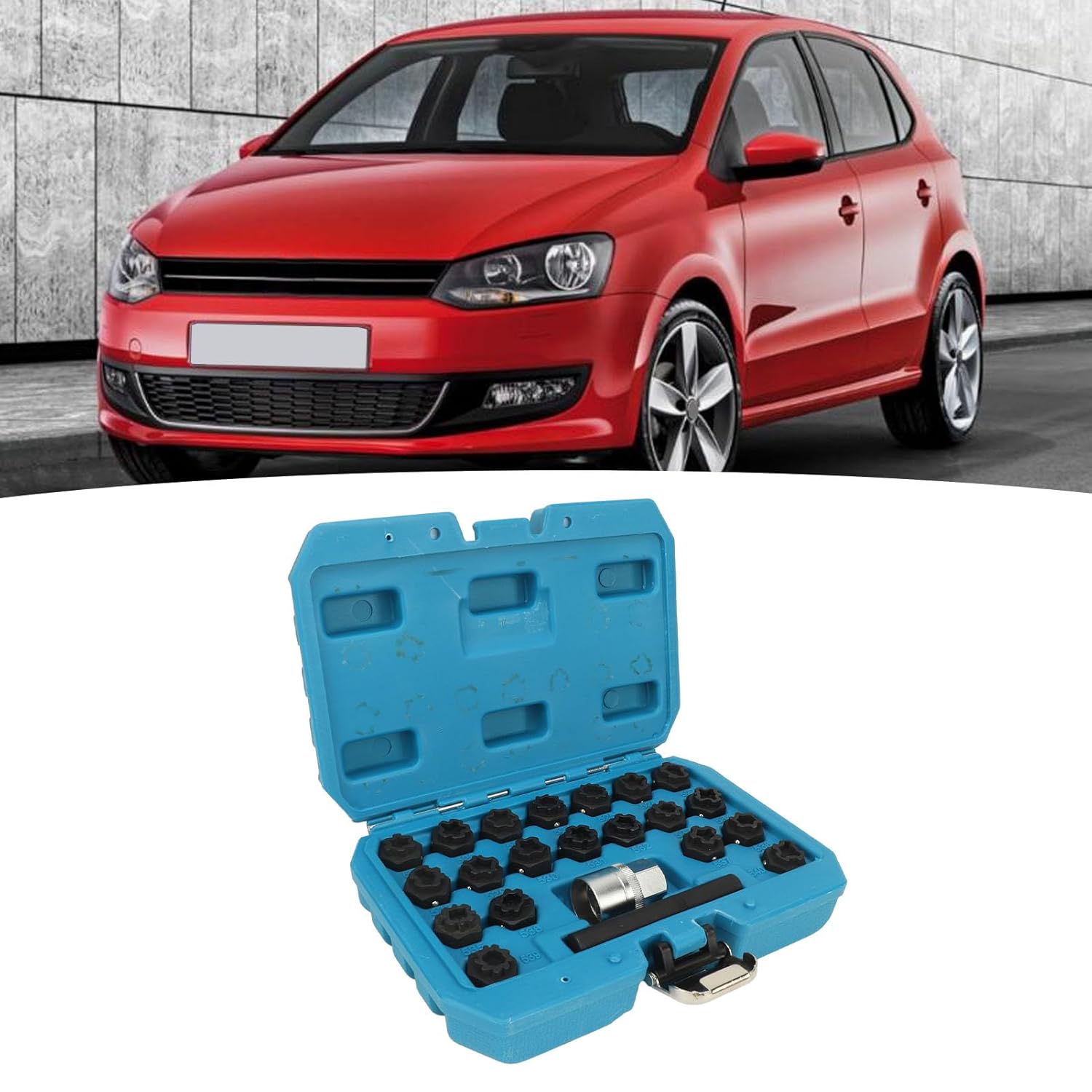 22pcs Wheel Lock Removal Tool Kit, 20 Different Sockets for Locking Lug Nuts, 1/2 Inch 85mm Socket Adapter, Chrome Molybdenum Steel Construction, Universal Automotive Lock Nut Remover Set